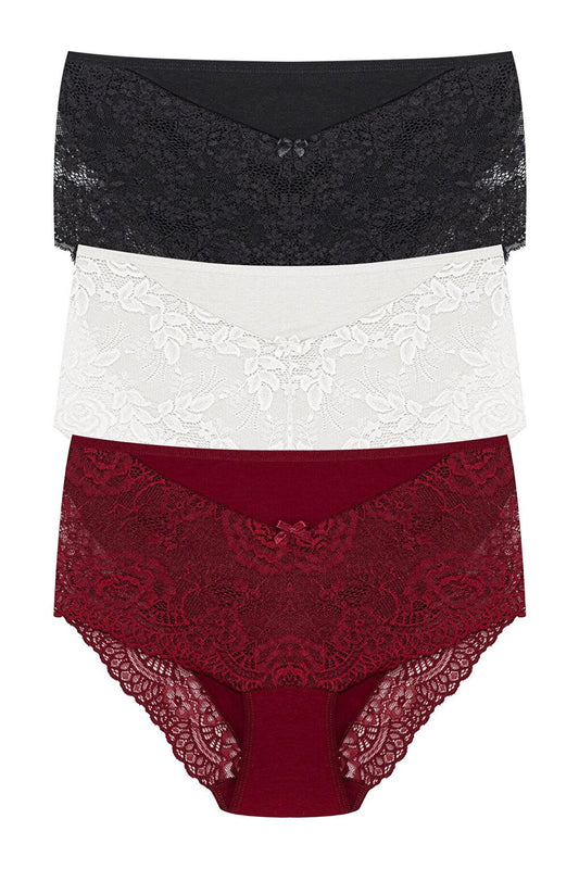 Plus Size Women's Panties with Lace Detail on Front and Leg 3-Piece