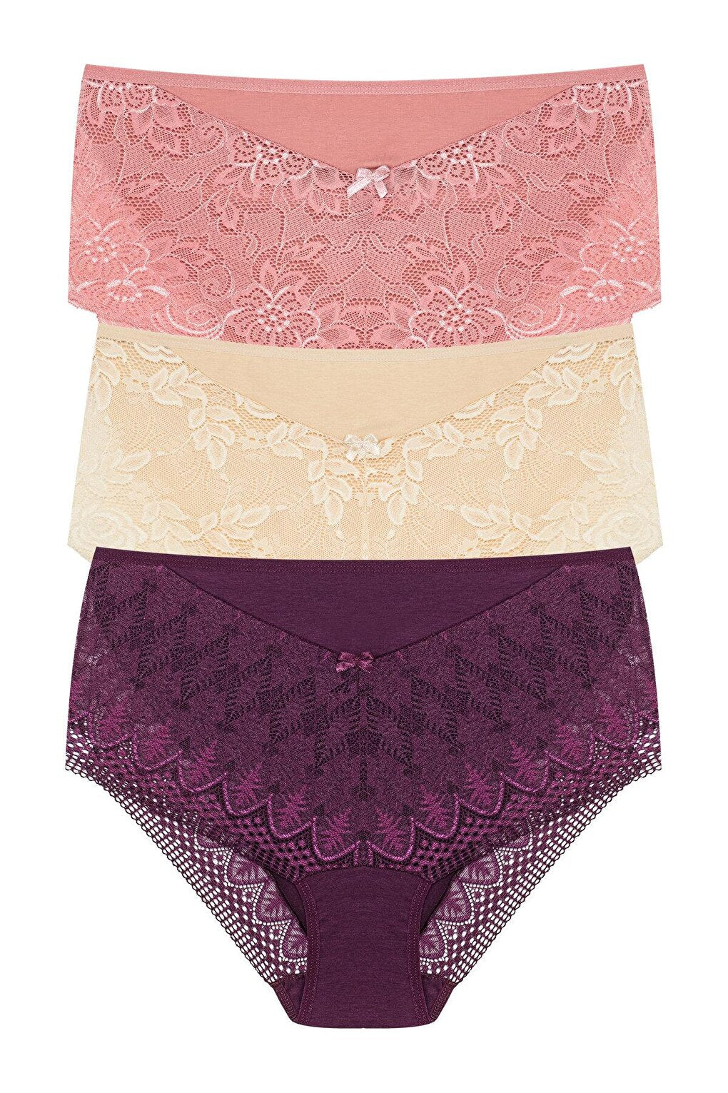 Plus Size Women's Panties with Lace Detail on Front and Leg 3-Piece