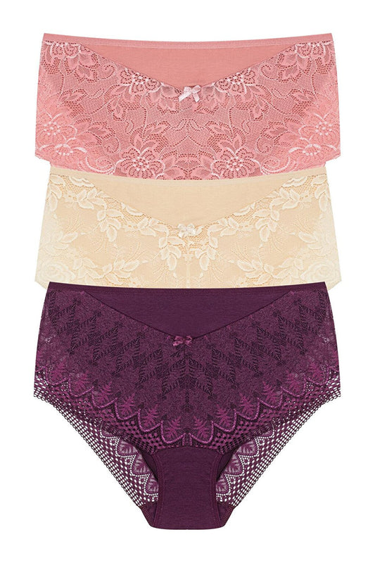 Plus Size Women's Panties with Lace Detail on Front and Leg 3-Piece