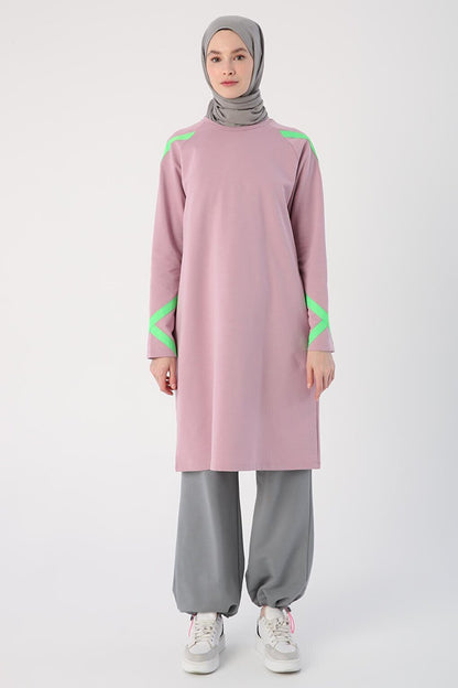 Soft Lilac Neon Stripe Detailed Sweat Tunic