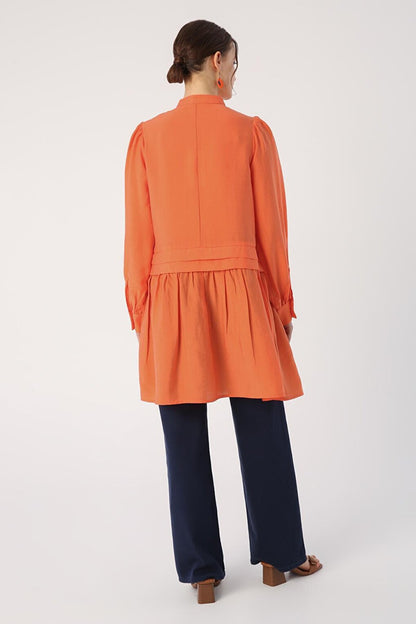 Orange Pleat Detailed Shirt Tunic