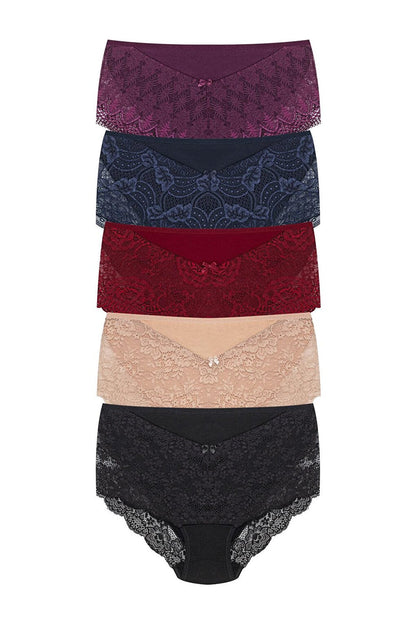 Plus Size Women's Panties with Lace Detail on Front and Leg, 5-pack