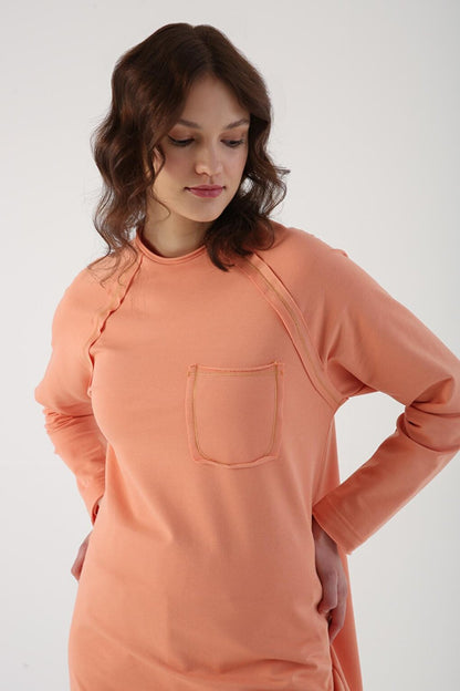 Salmon Glitter Stitched Single Pocket Tunic