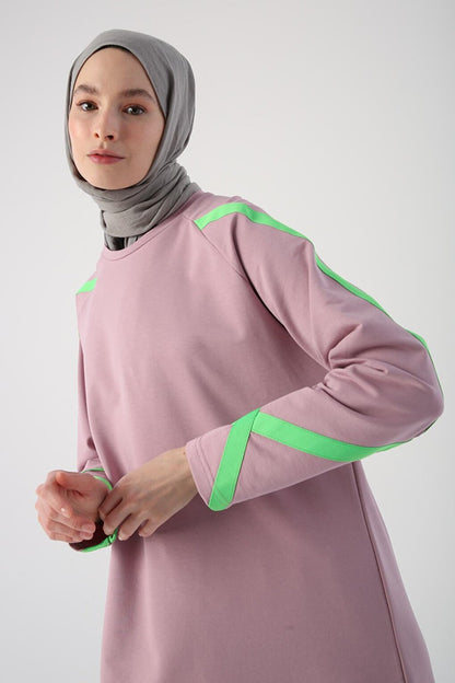 Soft Lilac Neon Stripe Detailed Sweat Tunic