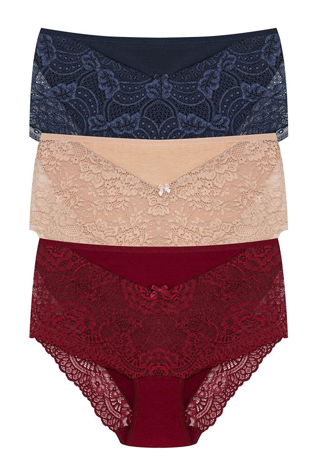 Plus Size Women's Panties with Lace Detail on Front and Leg 3-Piece