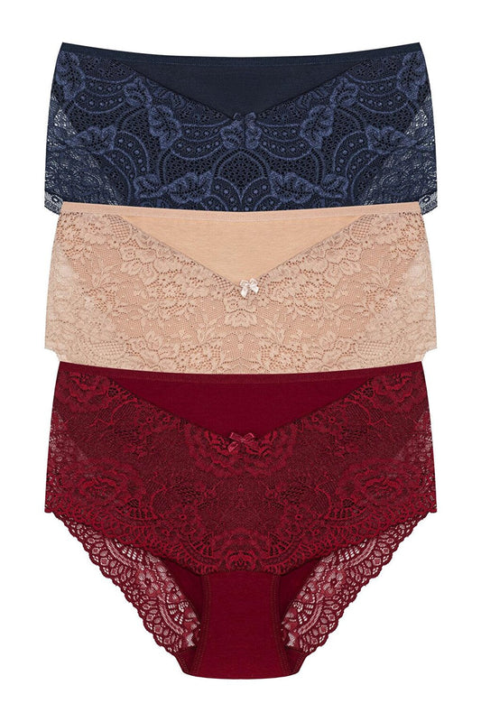 Plus Size Women's Panties with Lace Detail on Front and Leg 3-Piece