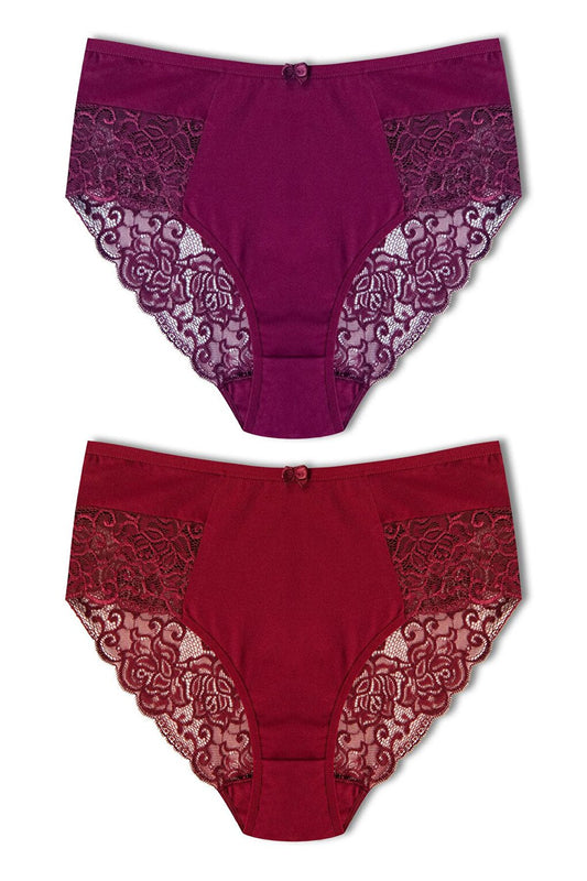 Cotton High Waist Plus Size Lace Women's Panties 2-Piece