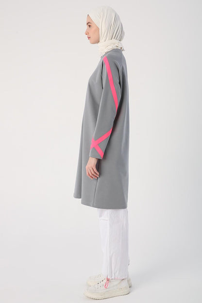 Gray Neon Stripe Detailed Sweat Tunic