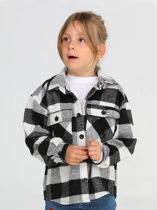 Woven BLACK White Plaid Girls Shirt