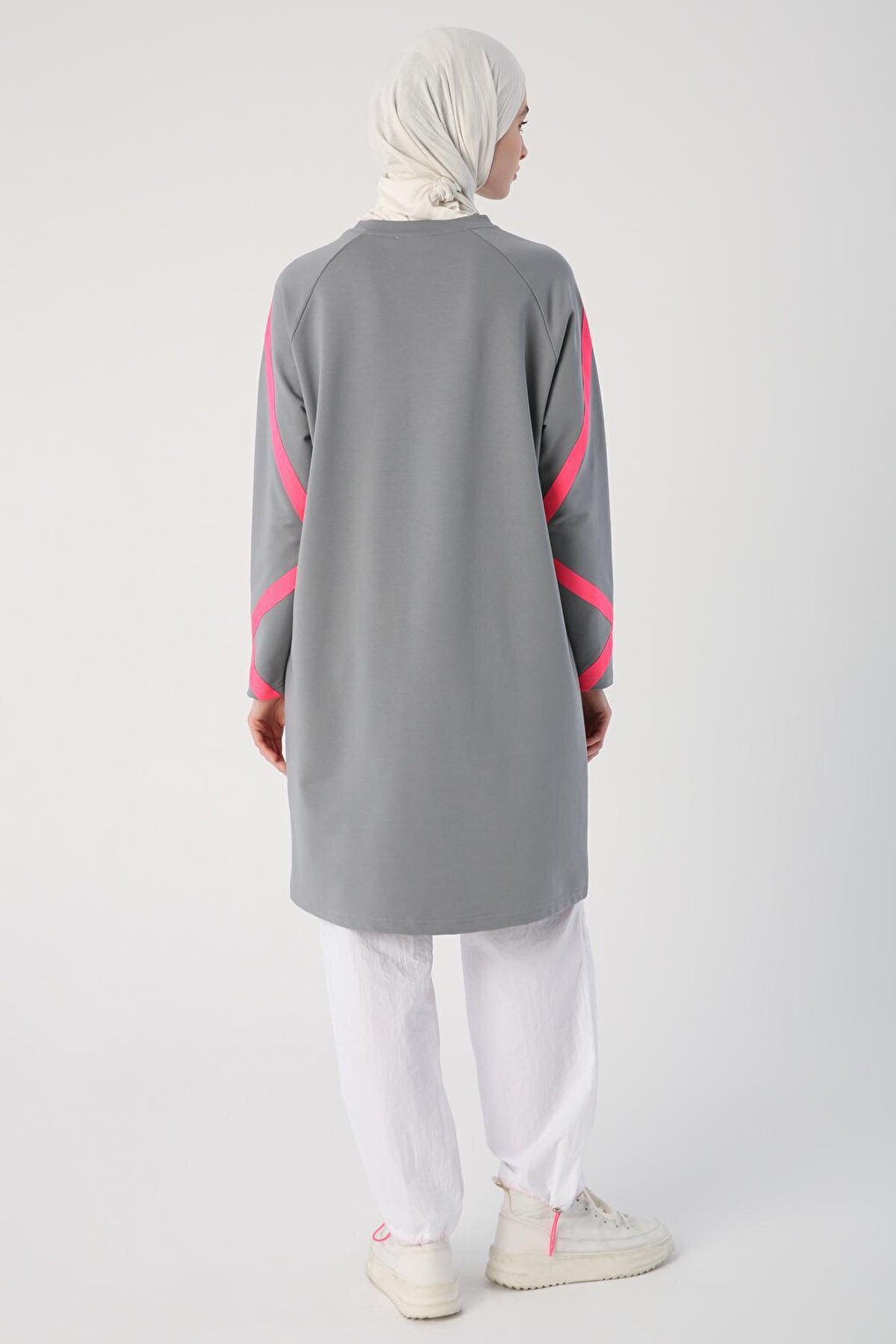 Gray Neon Stripe Detailed Sweat Tunic