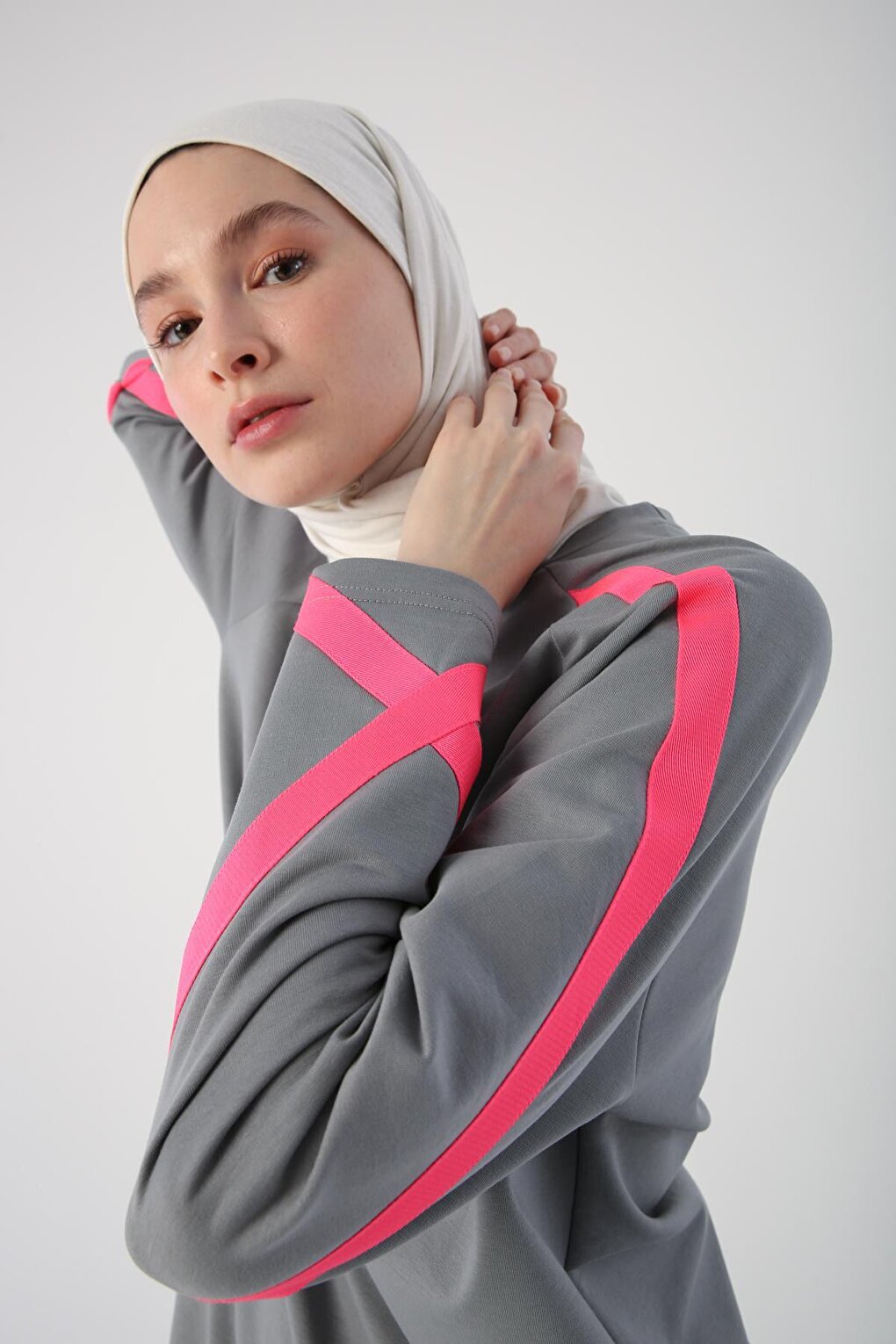 Gray Neon Stripe Detailed Sweat Tunic