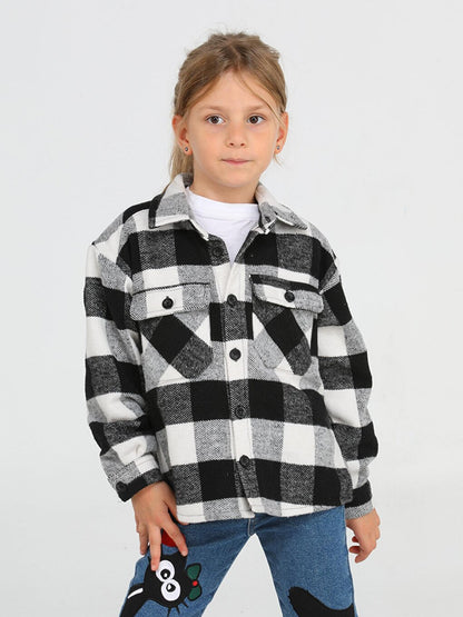 Woven BLACK White Plaid Girls Shirt