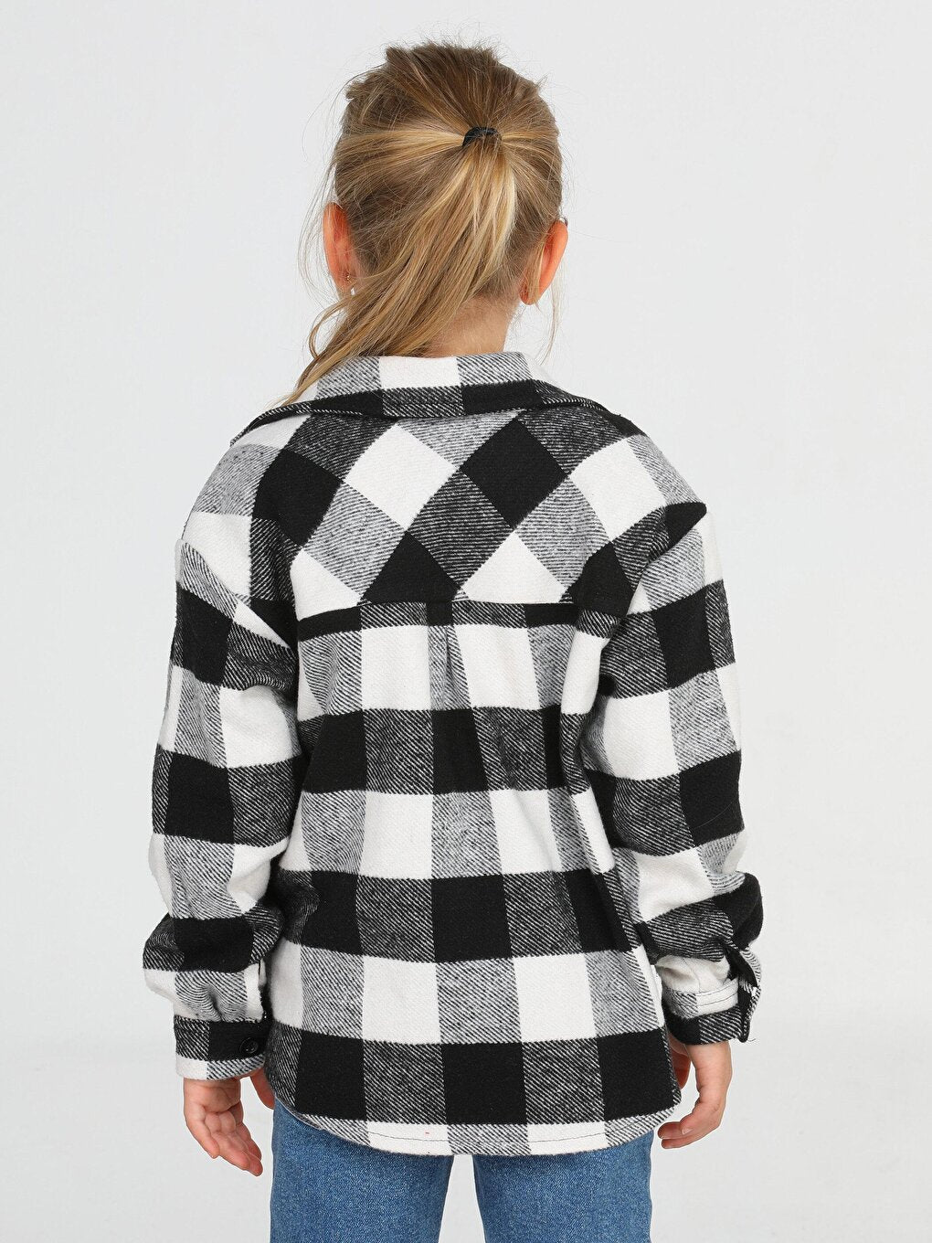 Woven BLACK White Plaid Girls Shirt