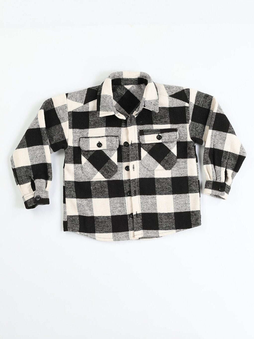 Woven BLACK White Plaid Girls Shirt