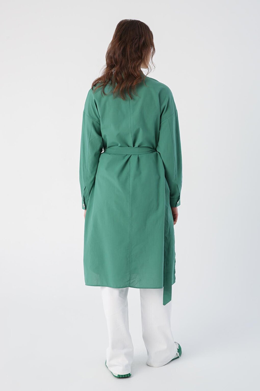 Dark Green 100% Cotton Judge Collar Belted Pocket Tunic