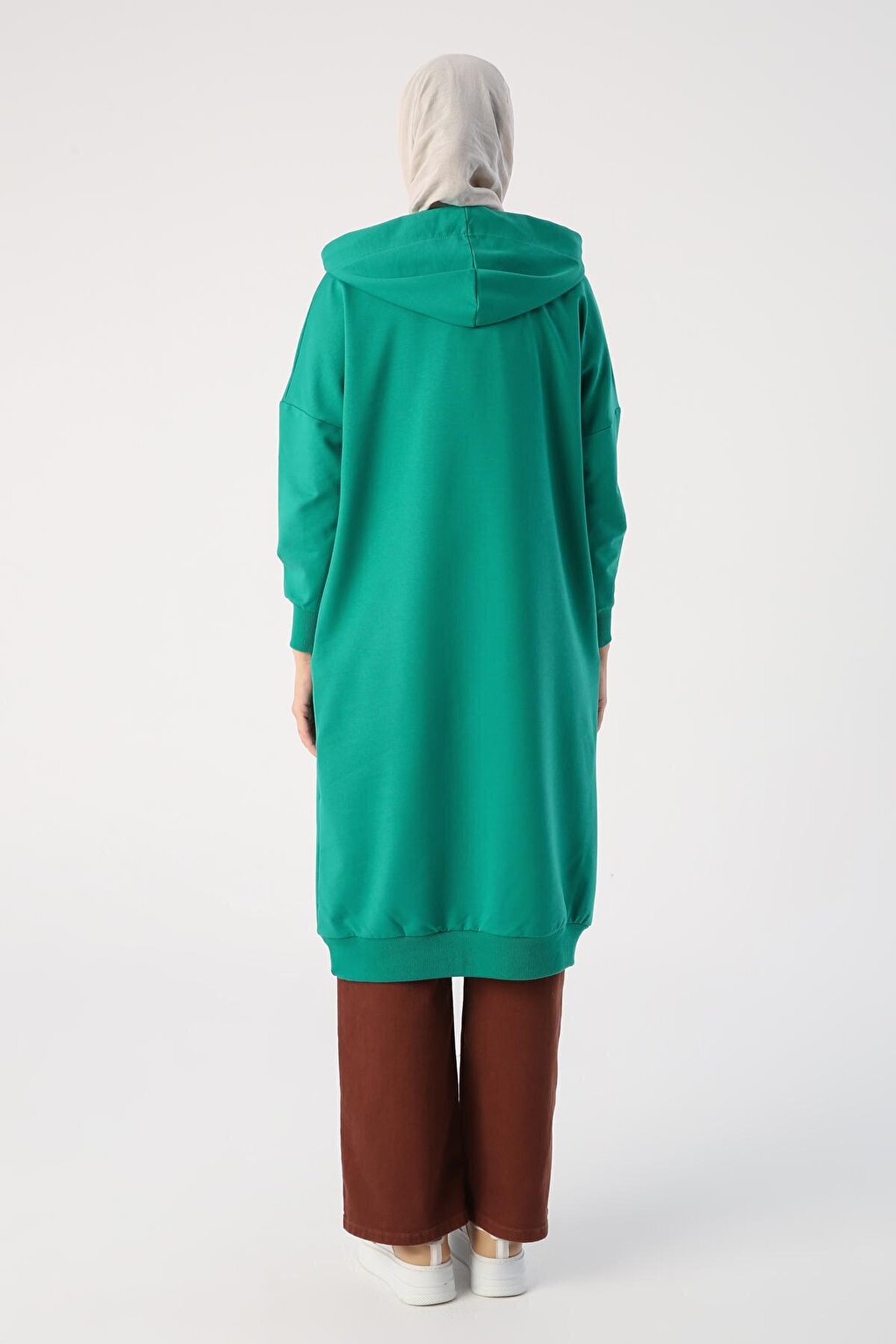 Emerald Green Eyelet Hooded Sweat Tunic with Pockets