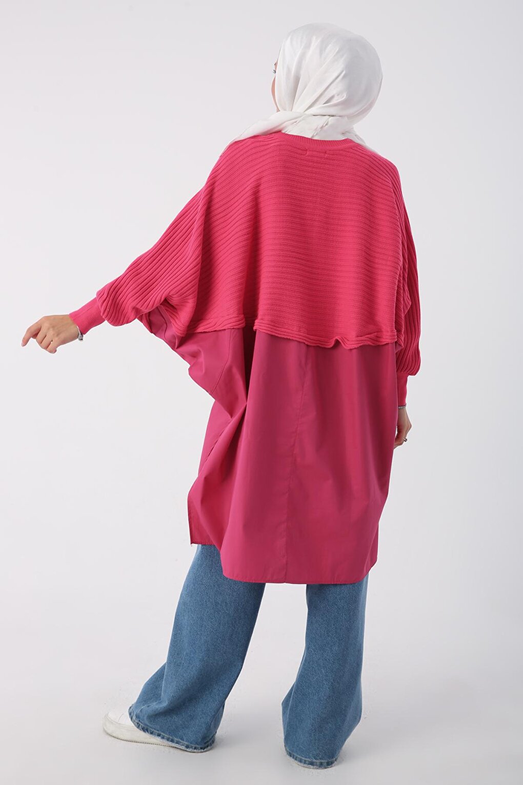 Dark Pink Woven Garnish Knitwear Tunic