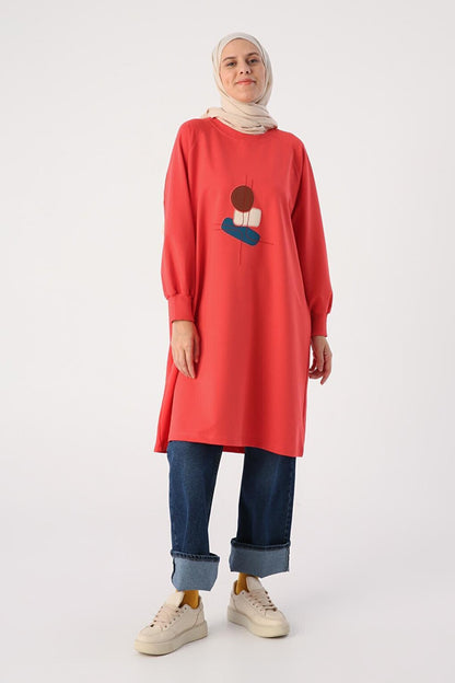 Pomegranate Applique Embroidered Plus Size Sweat Tunic