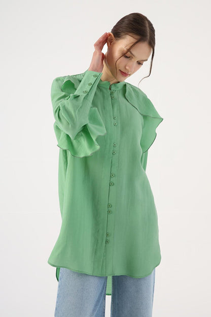 Light Green Flounce Detailed Shirt Tunic