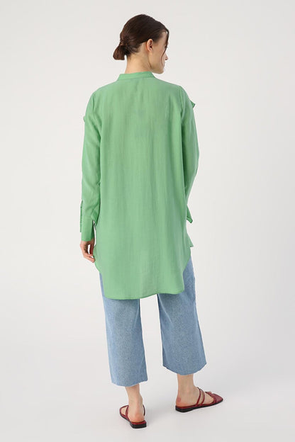 Light Green Flounce Detailed Shirt Tunic