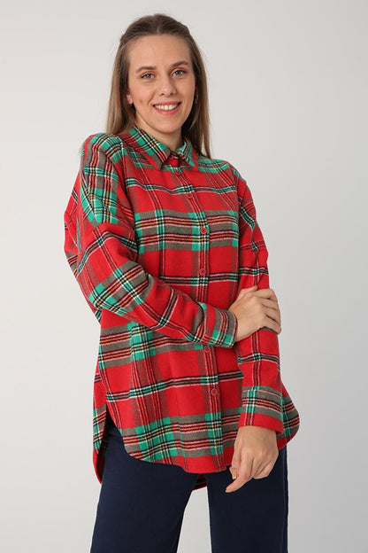 Red-Green Oversize Lumberjack Shirt Tunic