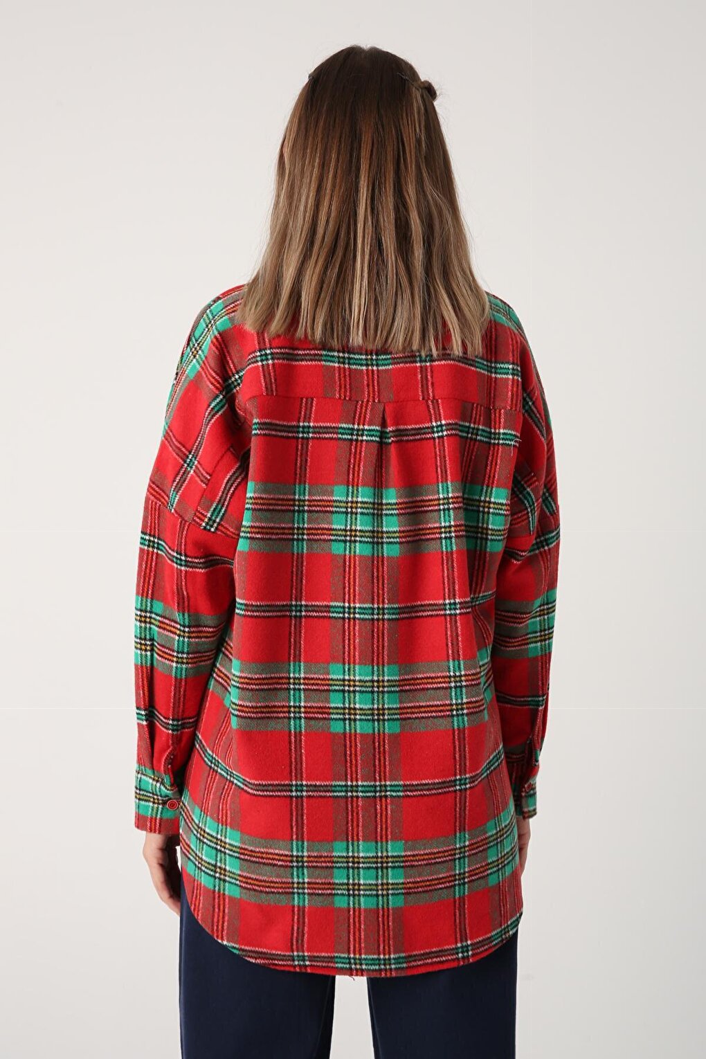 Red-Green Oversize Lumberjack Shirt Tunic