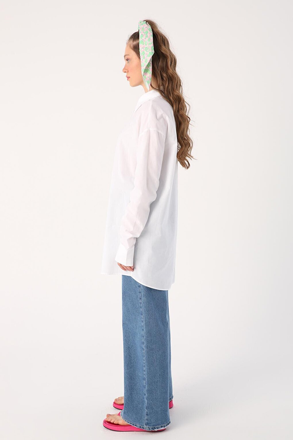 White 100% Cotton Oversize Sleeve Shirt Tunic with Gather Detail