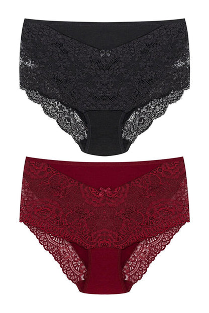 Plus Size Women's Panties with Lace Detail on Front and Leg, 2-pack