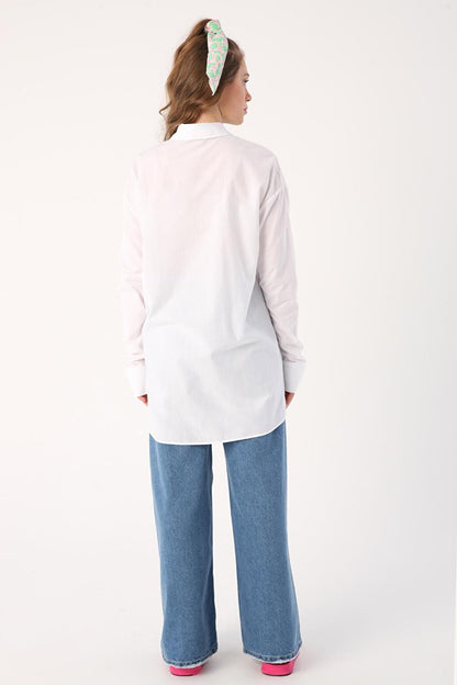 White 100% Cotton Oversize Sleeve Shirt Tunic with Gather Detail