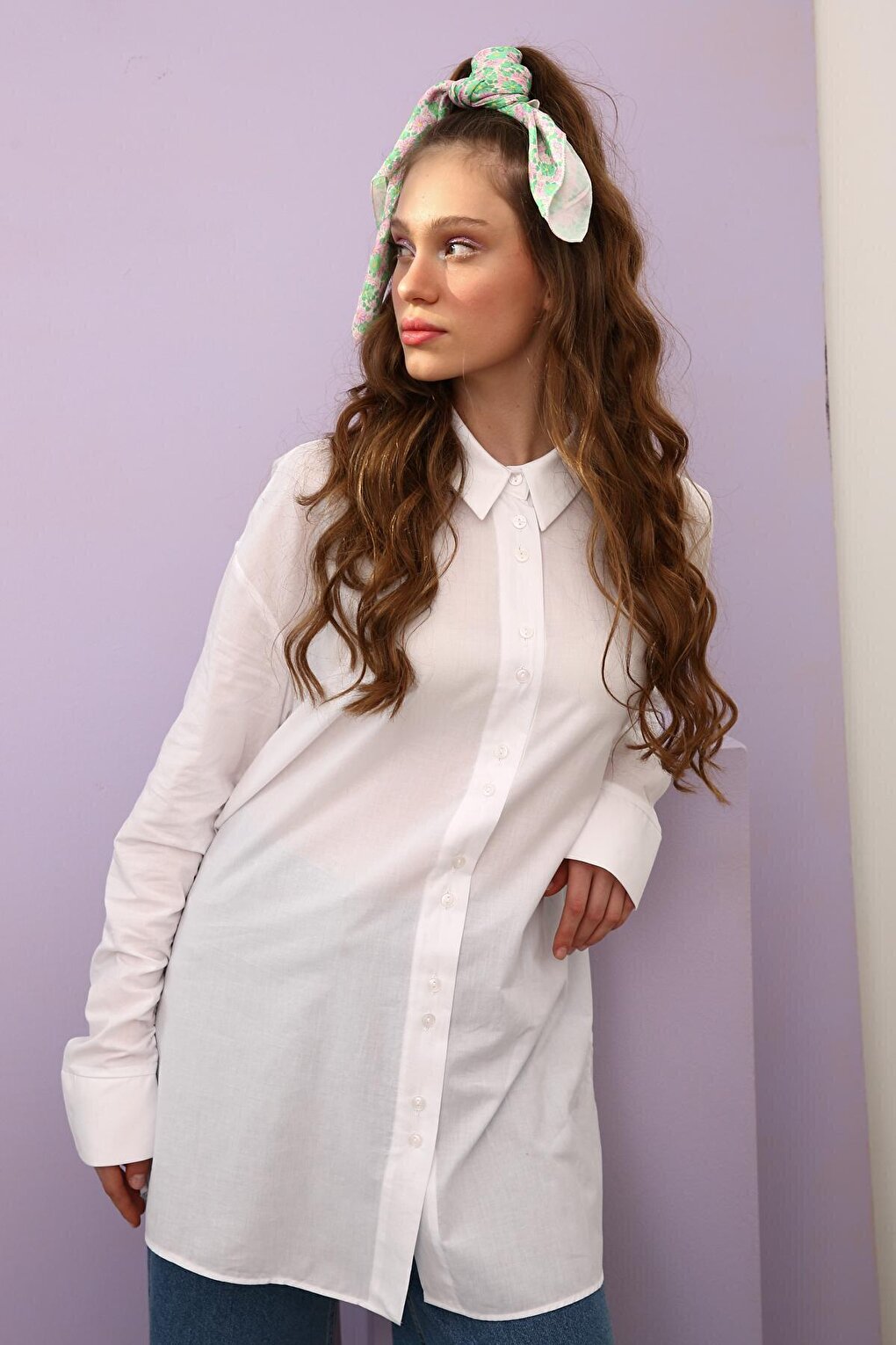 White 100% Cotton Oversize Sleeve Shirt Tunic with Gather Detail