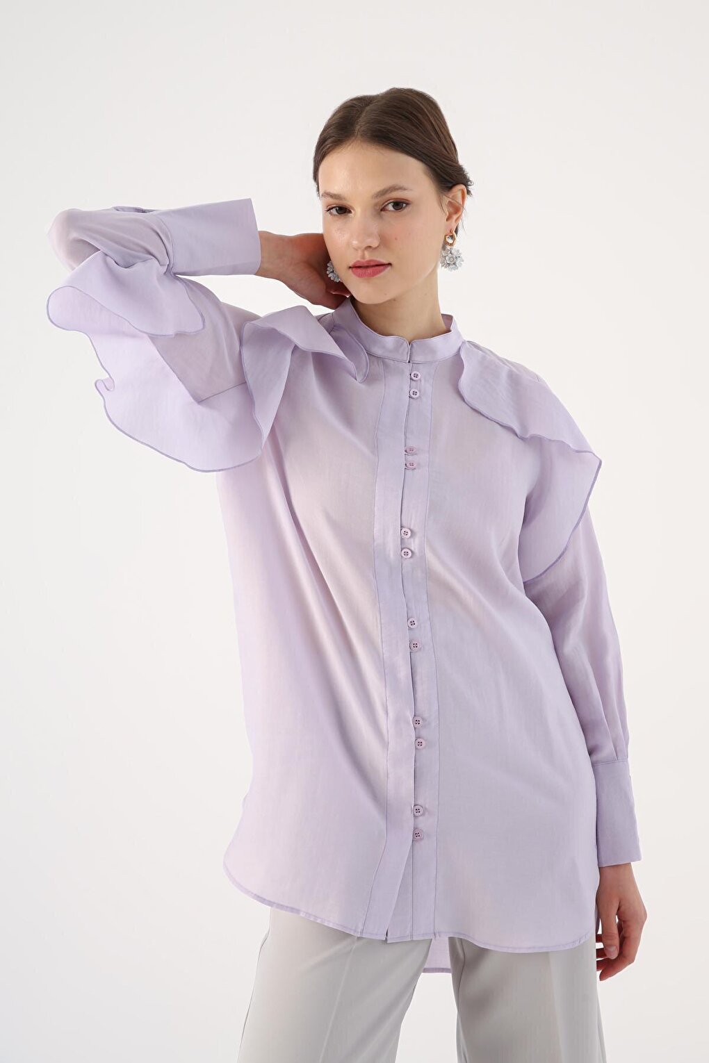 Light Lilac Flounce Detailed Shirt Tunic