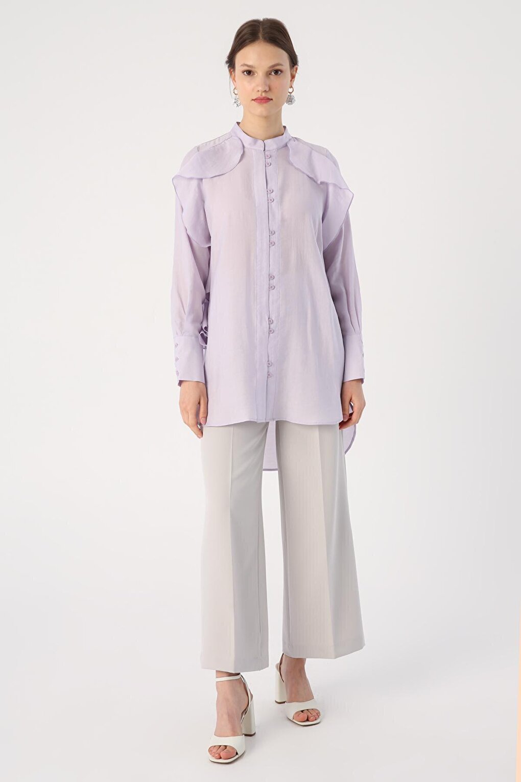 Light Lilac Flounce Detailed Shirt Tunic