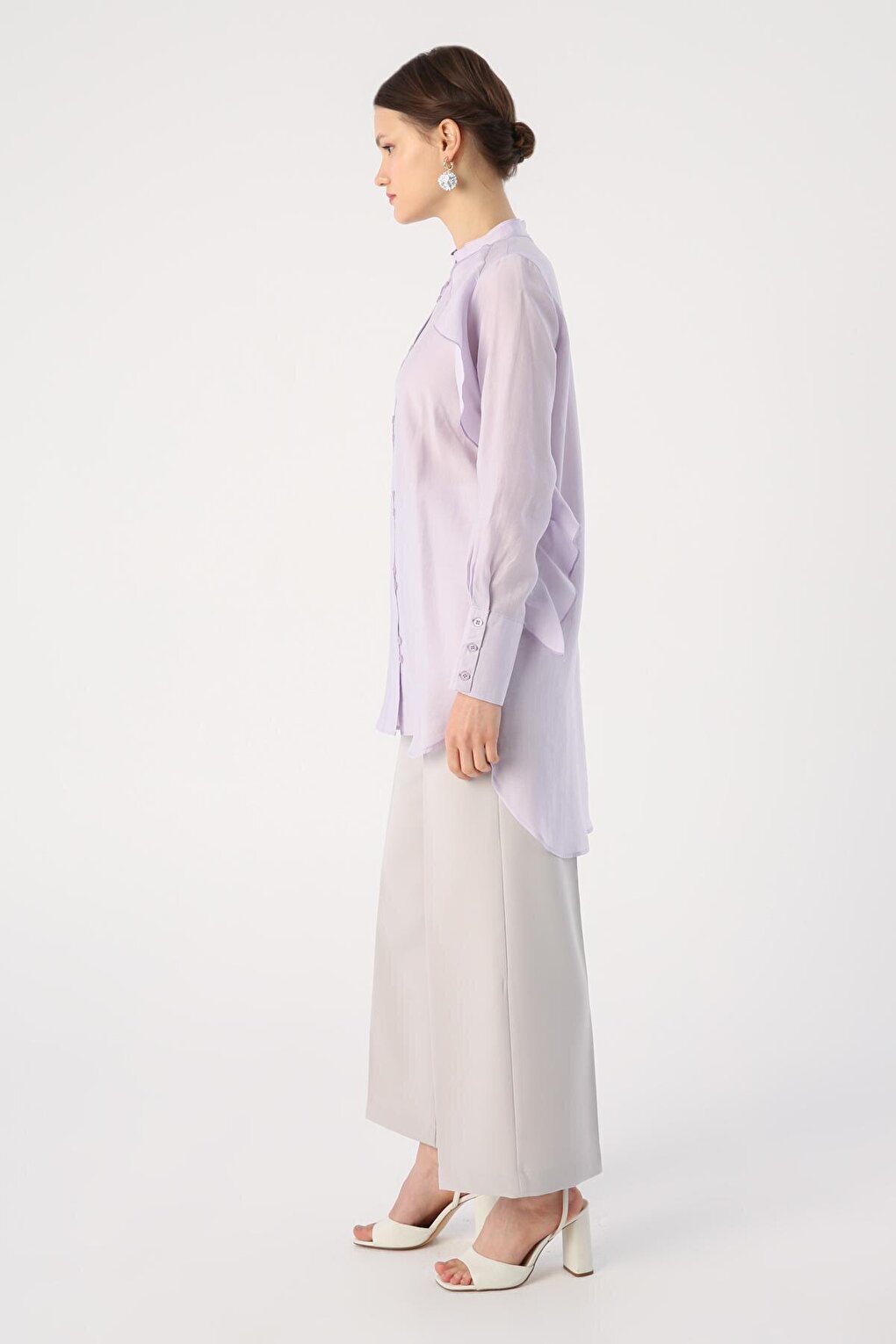 Light Lilac Flounce Detailed Shirt Tunic