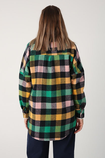 Green-Navy Blue Oversize Lumberjack Shirt Tunic