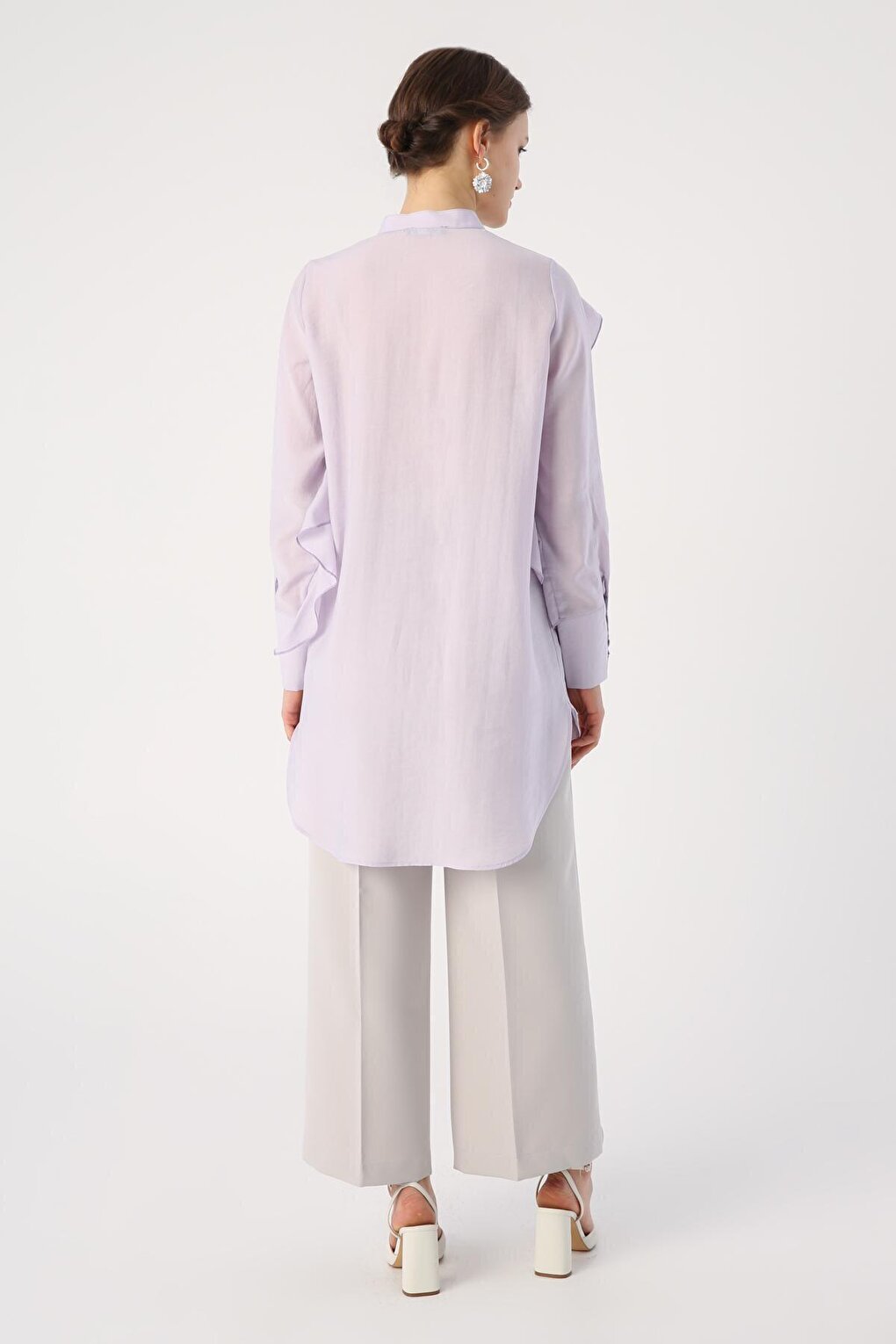 Light Lilac Flounce Detailed Shirt Tunic