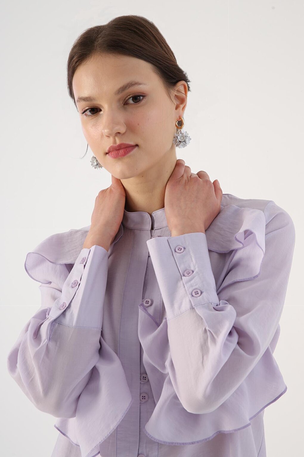 Light Lilac Flounce Detailed Shirt Tunic