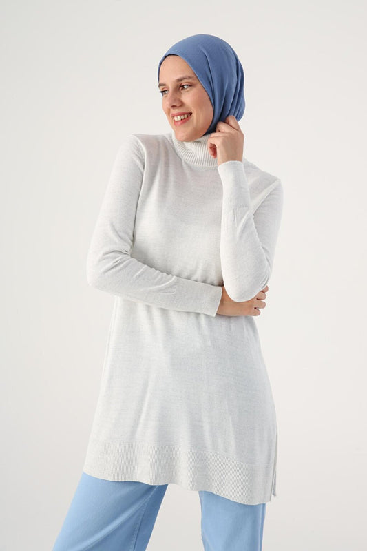 Light Gray Turtleneck Knitwear Tunic