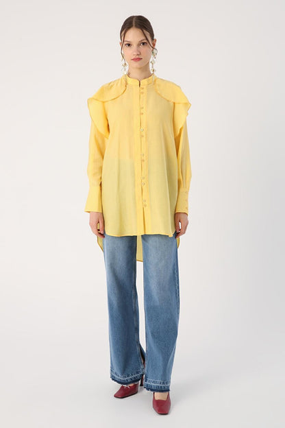 Yellow Flounce Detailed Shirt Tunic