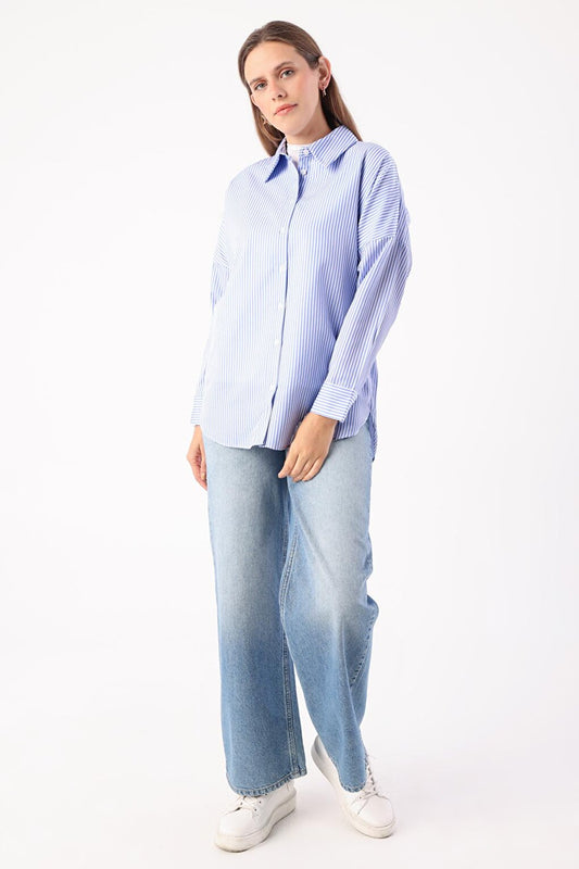 Blue-White Oversize Basic Shirt