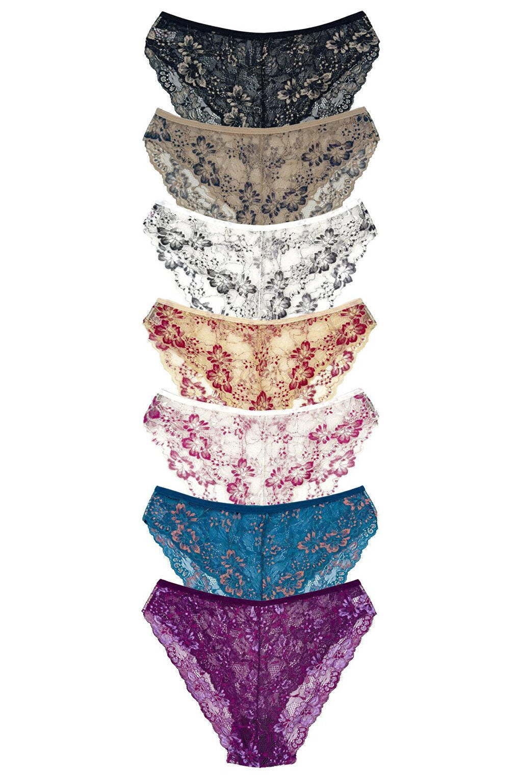 Double Color Lace High Waist Women's Panties 7-Piece