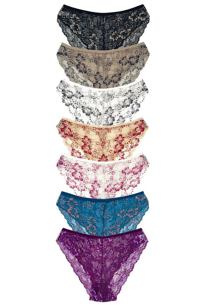 Double Color Lace High Waist Women's Panties 7-Piece