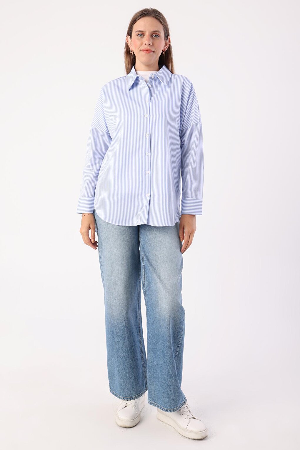 Blue-White Oversize Basic Shirt