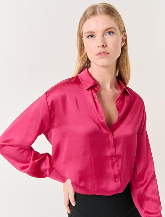 Light Cherry Long Sleeve Satin Shirt