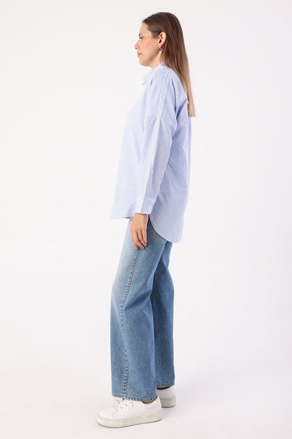 Blue-White Oversize Basic Shirt