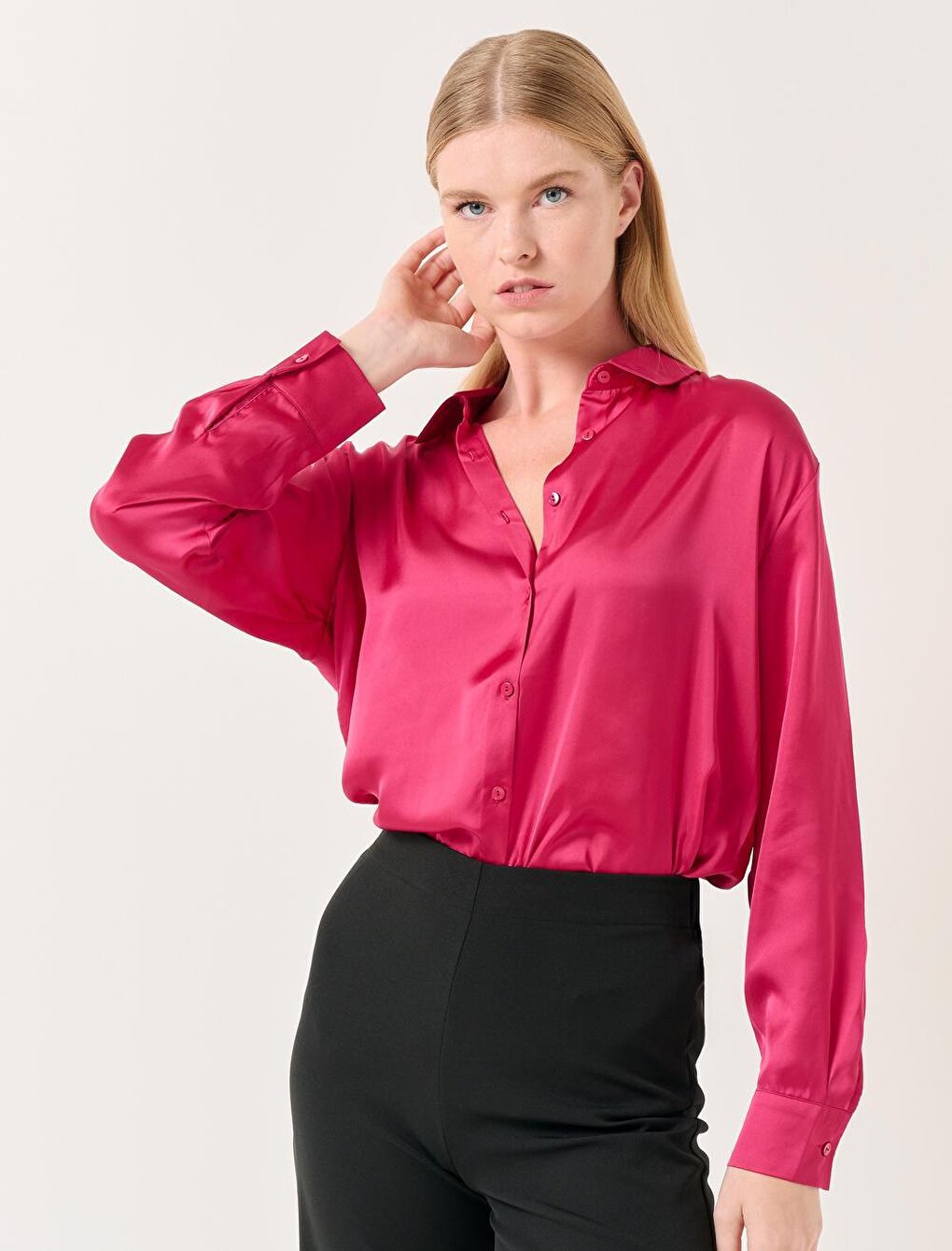 Light Cherry Long Sleeve Satin Shirt