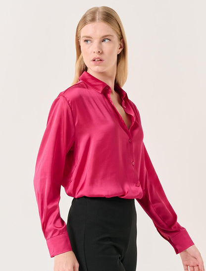 Light Cherry Long Sleeve Satin Shirt