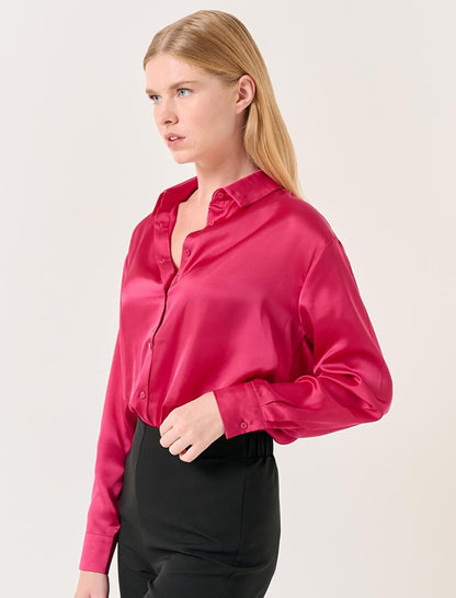 Light Cherry Long Sleeve Satin Shirt