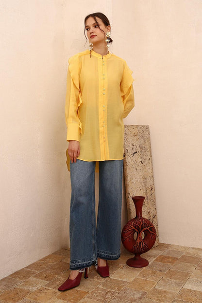 Yellow Flounce Detailed Shirt Tunic