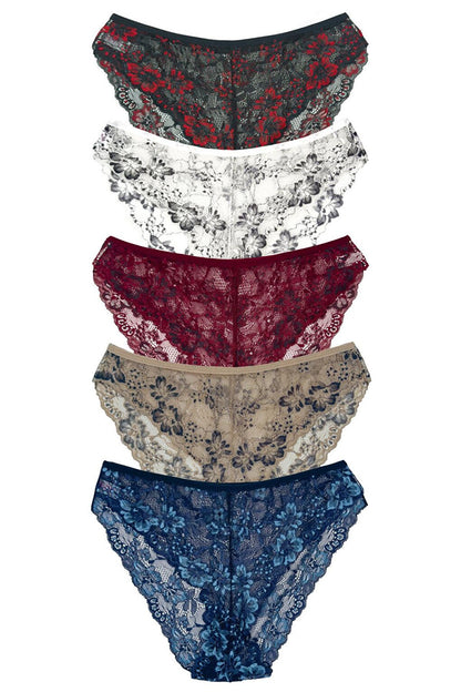 Double Color Lace High Waist Women's Panties 5-Piece