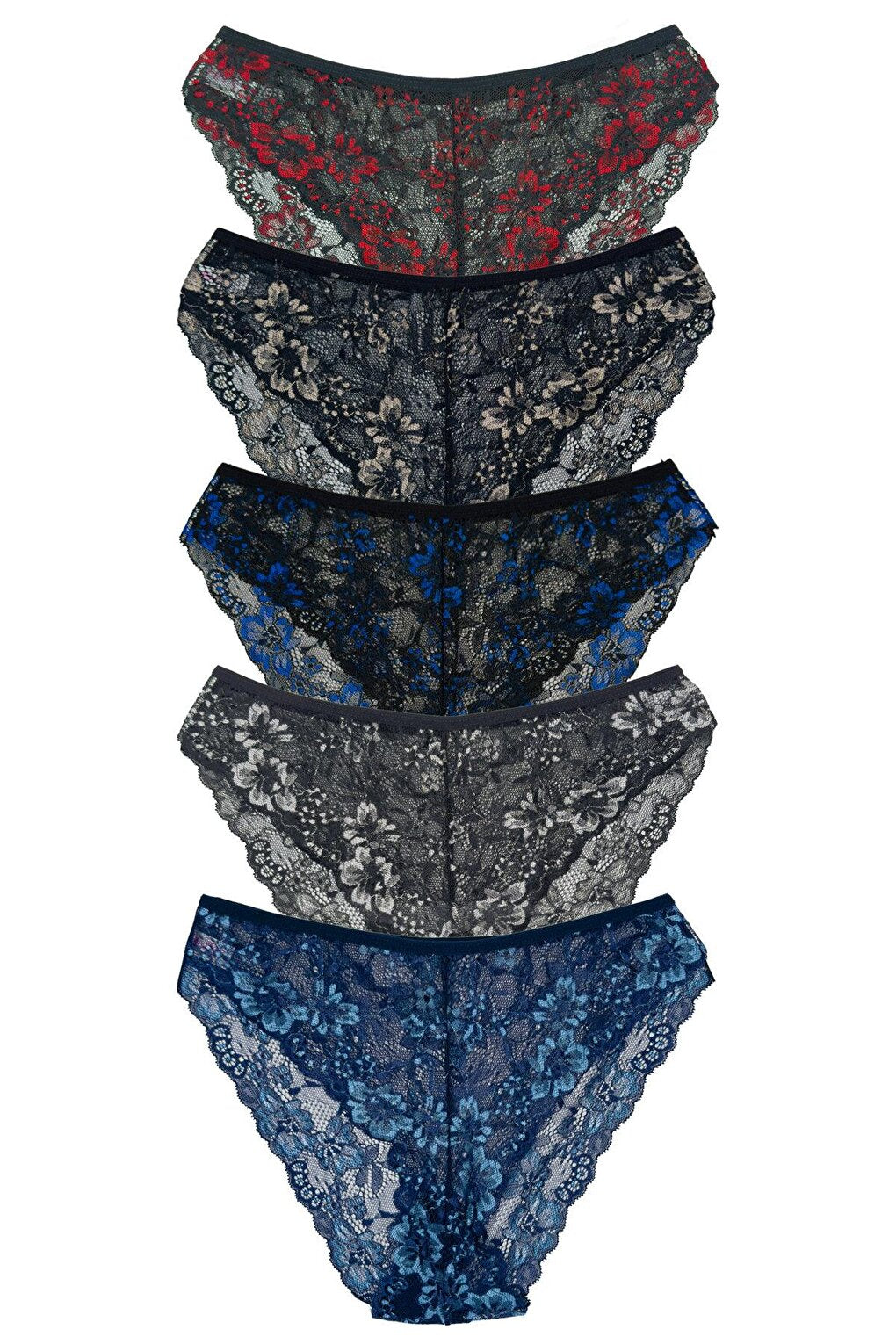 Double Color Lace High Waist Women's Panties 5-Piece